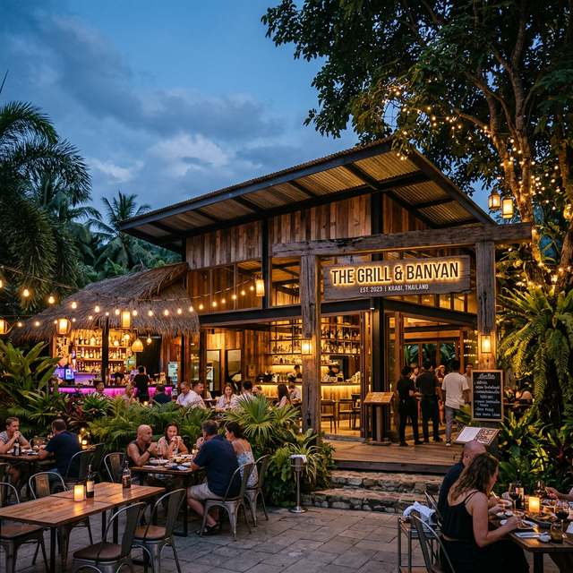TinGrill restaurant exterior — tropical steakhouse ambiance in Pak Nam, Krabi